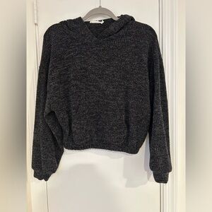 Lush Charcoal Lightweight Hooded Cropped Sweater size Small